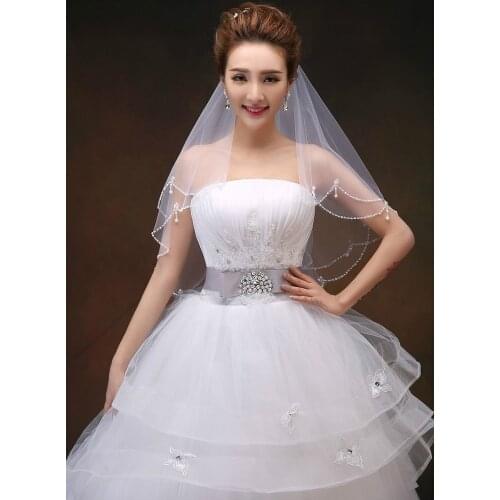 2015 White/Ivory Wedding Veil Velo Voile Mariage 1.5 M Bridal Veil Velos De Novia Wedding Vail 2015 Beaded Cheap Veil Bride