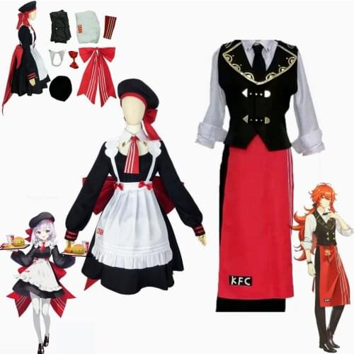 2021 Game Genshin Impact Cosplay Halloween Noelle/Diluc Cosplay Genshin Impact Staff uniform set KFC Noelle/Diluc Costume