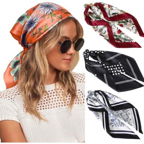 2021 Square Silk Scarf Headband Women Fashion Print Small Neck Scarves Hair Band Fashion Female Bandanas Scarf Hair Accessories