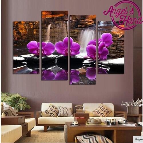 4 pcs Magnolia orchid 5d diy diamond painting flower multi full diamond drill 3d diamond embroidery waterfall Home Decoration