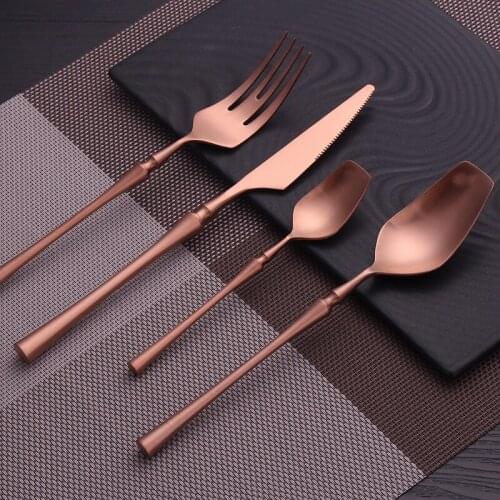 4Pcs Rose Gold Cutlery Set Stainless Steel Cutlery Spoon Fork Knife Set Home Gold Dinnerware Kitchen Complete MatteTableware Set
