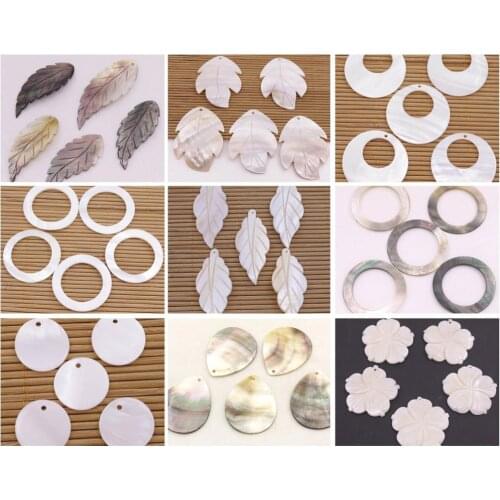 5PCS Natural White Black mother of pearl shell Jewelry Making 8mm-80mm Round Drop Leaf Choose