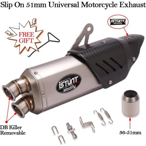51mm Universal Motorcycle Exhaust Pipe System Modified Muffler Escape 2 Holes DB Killer For NMAX155 Z900 ZX10R FZ6N RC390 GSX750