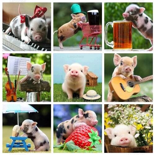 Lankshear Diamond Painting Full Square Rhinestone Animals Pig Cross Stitch Mosaic Beads Embroidery Handicraft Gift