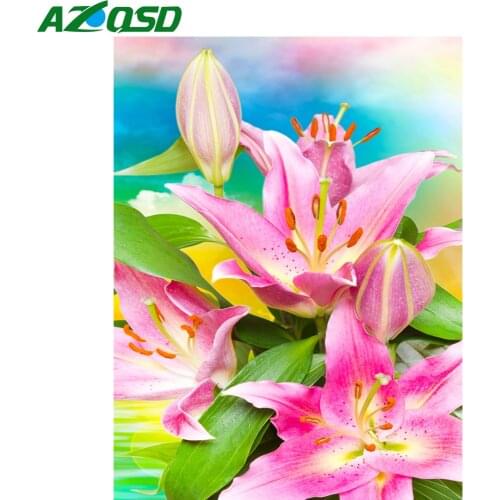 AZQSD Full Drill Diamond Painting Lily Cross Stitch Kits Rhinestones Diamond Embroidery Flower Mosaic Needlework Home Decoration