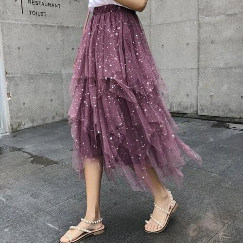 MRMT 2021 Brand Summer Womens Skirt Irregular Flash of Five-pointed Star Skirt for Female Solid Color Yarn Skirt