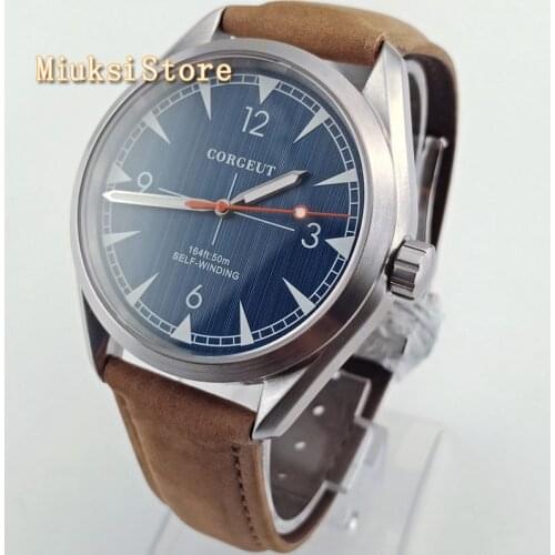 Corgeut 41mm sapphire crystal leather strap Seagull automatic movement mens top mechanical waterproof sports leisure watch