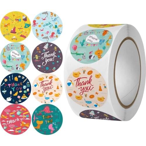 Floral Thank You Stickers Roll, 500pcs Round Label Stickers for Small Business, Envelope Seals Wedding Favor, Birthday,Christmas