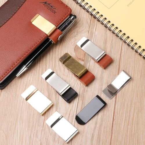 1PC Retro Metal Notebook Holder Stainless Steel Clips Handmade Leather Journal Paper Brass Pen Folder Office Stationery Supplies