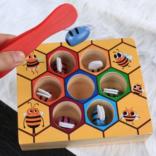 Kids Toys Wooden Bees Clip Box Montessori Early Education Color Cognition Learning Toys For Kids Baby