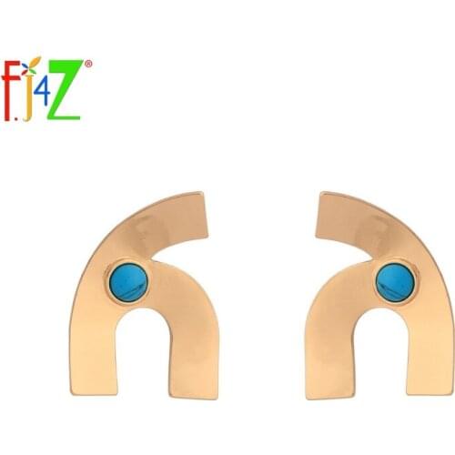 F.J4Z Brand New Hot Interesting Ladies Earrings Stylish Elegant Glossy Golden Metal Stud Earring For Female Jewelry Decoration