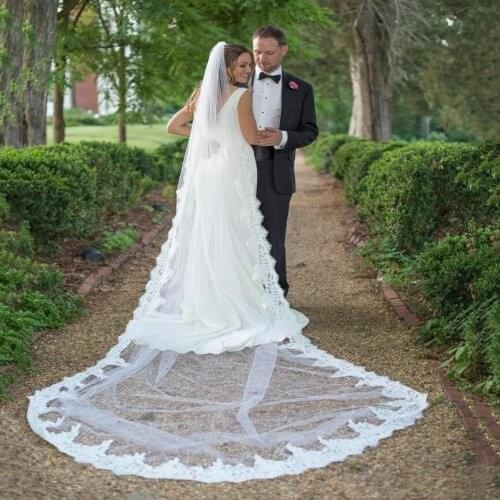 New 1T Cathedral Long Lace Edge Wedding Veil One Tier Bride Veils Bridal Accessories long bridal veil with comb bridal veil