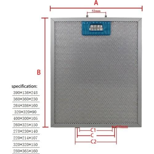 390X136 range hood filter Exhaust hood metal dust filter Cooker Hood Mesh Filter Metal Grease Filter 360X360 264X386 320X320