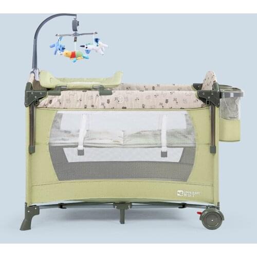 Multifunctional Crib Folding Portable Baby Bed Two Lay Cradle Removable Travel Crib Stitching Big Bed