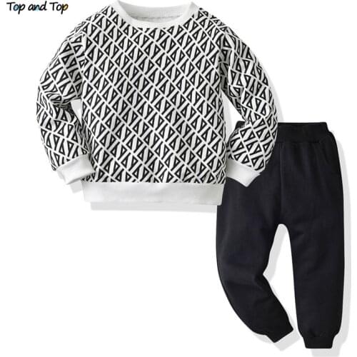 Top and top Fashion Baby Boys Girls Clothing Set Toddler Geometric Sweatshirt Tops+Pants Outfits Infant Tracksuit Sportwear