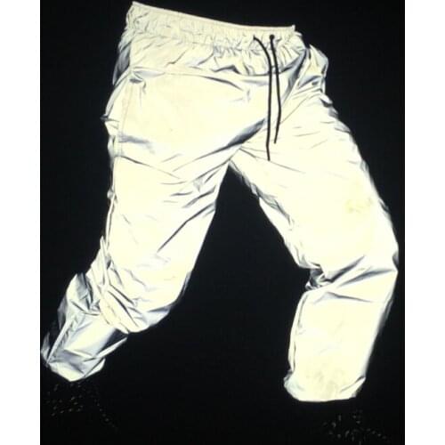 Good quality men full reflective pants night reflect light joggers men casual hip hop punk trousers dropshipping plus size M-3XL