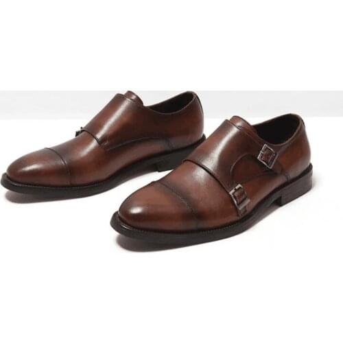 New arrival Handmade Men shoes Retro Formal Buckle wedding shoes Genuine Leather High Quality England Style Monk shoes for men