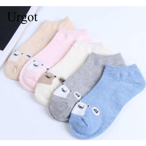 Urgot 5 Pairs Socks Womens Hot Sale Summer Plain Color Small Fresh Pure Color Cotton Women Boat Socks Girl Female Ladies Meias