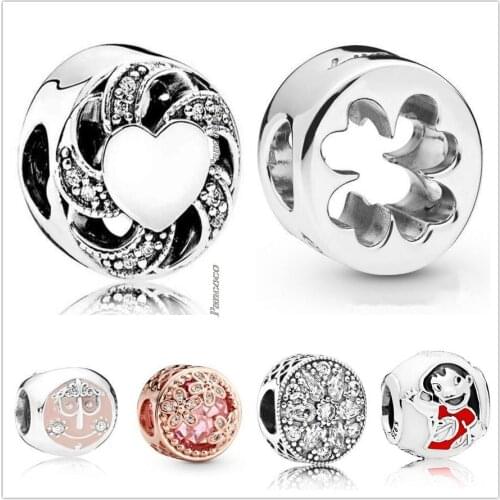 Original 925 Sterling Silver Pink Daisy Flower Meadow With Crystal Charm Beads Fit Pandora Bracelet & Necklace Jewelry