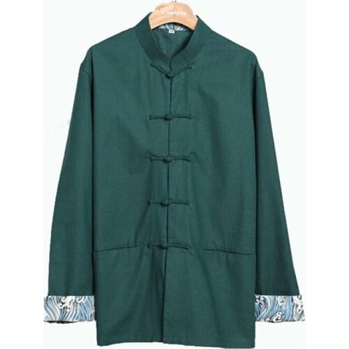 Autumn New Mens Long Sleeve Kung Fu Shirt Traditional Chinese Cotton Linen Loose Frock 5 Buttons Blouse Tops YZT090510