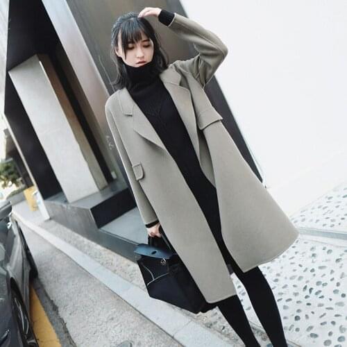 Fashion Womens Long Wool Blend Coats 2021 Spring Autumn Turn-Down Collar Loose Outerwear Office Lady Ladies Woolen Jacket Abrigo