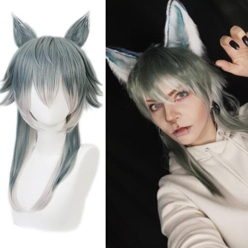 Anime BEASTARS Legoshi Wig Wolf Ears Personified Beastars Cosplay Gradient Colors Short BOBO Hair Japanese Anime Cartoon Cosplay