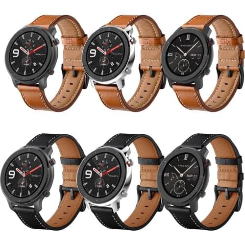 Brown Black Leather Watchband for Huami Amazfit GTR 47mm 42mm Wrist strap For Amazfit Stratos 3 2 2S /Amazfit Pace Band Bracelet