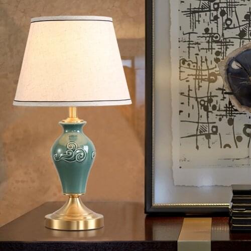 SAROK Luxury Decorative Table Lamp Green Ceramic LED Creative Bedside Desk Light For Home Study Foyer Office Bed Room