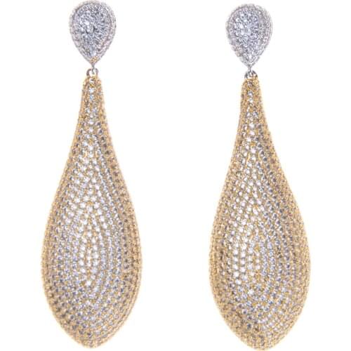 SLJELY Luxury Popular Water Drop Earrings Paved Crystal Zircon Naija Wedding Silver Color Earring Fashion Jewelry For Women Gift