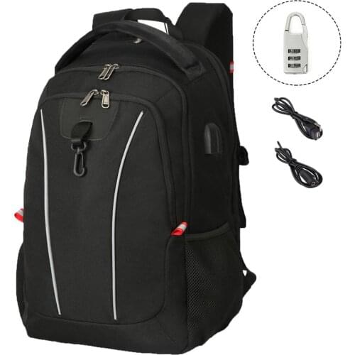 XQXA Mens 17 Inch Laptop Backpack Travel Rucksack Women Teenagers School Bag With Anti-theft Lock USB Charging Earphone Cables