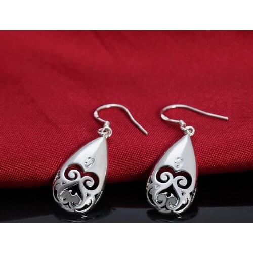Top Quality 925 Sterling Silver Earrings Elegant Women Jewelry All-match Carved Water Drops Earrings Mothers Day Gifts