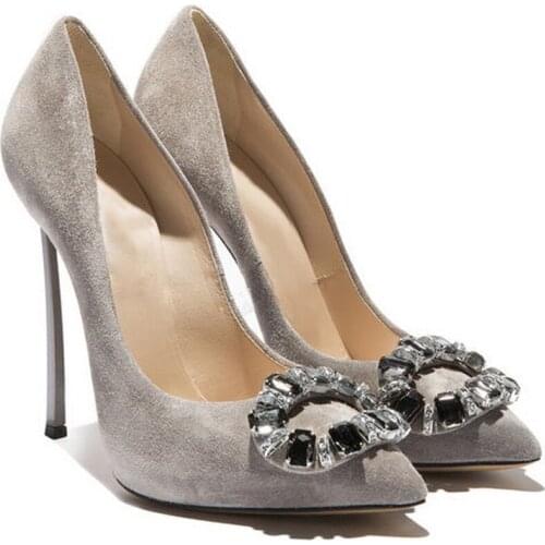 Bling Bling Jeweled Crystal Buckle Ladies Pumps Sexy Pointed Toe Metallic Heels Rhinestone Circles Buckles Bridal Dress Shoes