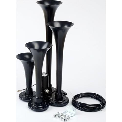 Super Loud 150db 4/Four Trumpet, Heavy Duty Train Air Horn with 12V Electric Solenoid - Black