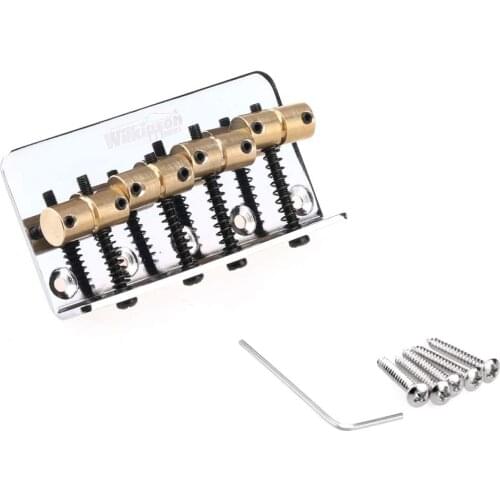Wilkinson 57mm(2-1/4 inch) String Spacing 4-String Fixed Bass Bridge Brass Saddles for Precision Bass and Jazz Bass, Chrome