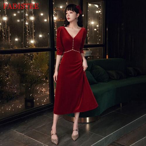 V-neck Half Sleeves Velour Evening Dresses Robe De Soirée De Mariage платье на выпускной Vestidos De Fiesta