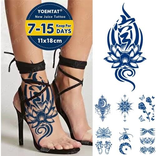 Juice Lasting Waterproof Temporary Tattoo Sticker Lotus Totem Flower Butterfly Moon Flash Tattoos Female Body Art Fake Tatto Men