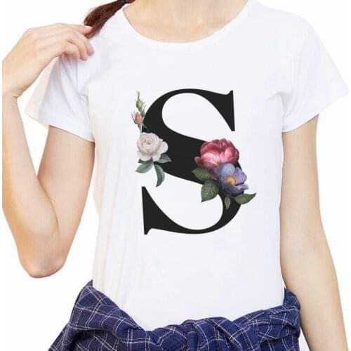 Female T-shirt 26 English alphabet printing T-shirt Harajuku casual white top T-shirt female 2020 new summer retro female T-shir