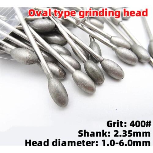1Pcs 400 Grit Fine Sanding Head Oval Diamond Grinding Burrs Bits Shank Jade Stone Carving Polishing Engraving Tool