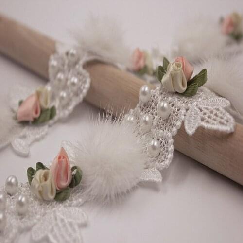 1Yard Beaded Wool Ball Embroidery Lace Ribbons For Women Dress Garment Decoration DIY Quilting Crafts Accessories