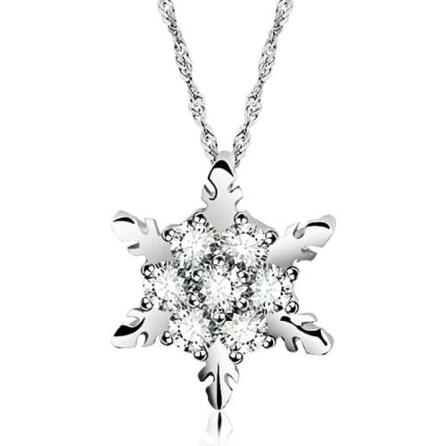 10 pieces/lot Crystal Snowflake Pendant Necklace Silver Color Rhinestone Flower Charm Link Chain Necklaces Jewelry For Women