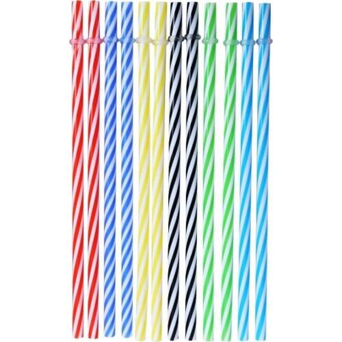 10 Pcs Colorful Reusable Hard Plastic Stripe Drinking Rainbow Straws Multi Colored Party Straw Decoration K5X0