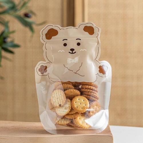 100pcs Cartoon Bear Baking Packaging Bag Biscuits Snack Food Cookies Portable Self-supporting Zipper Pouch