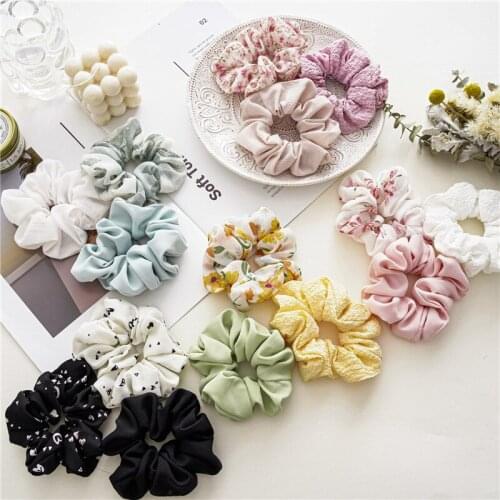 3pcs/set Printed Solid Color Scrunchies Women Hair Accessories Fashion Soft Elastic Rubber Bands Girl Ponytail Holder Hair Ties
