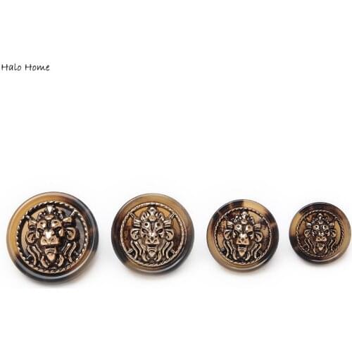 5pcs Resin And Lion Metal Round Buttons Garment Accessories DIY Coat Sweater Jacket Material Sewing Supplie