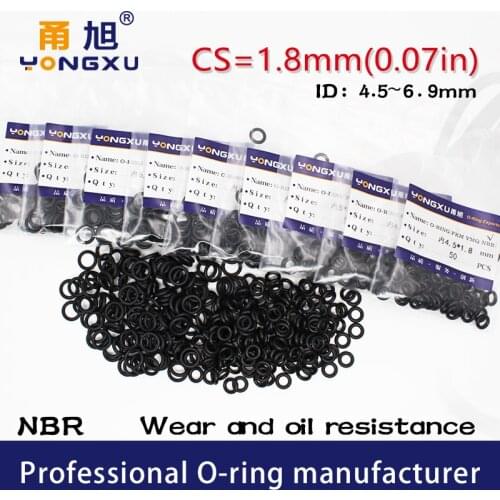 50PCS/Lot Black NBR Sealing O-Ring CS1.8mm Thickness ID4.5/4.87/5/5.3/5.5/6/6.3/6.7/6.9*1.8mm O Ring Seal Rubber Gasket Washer
