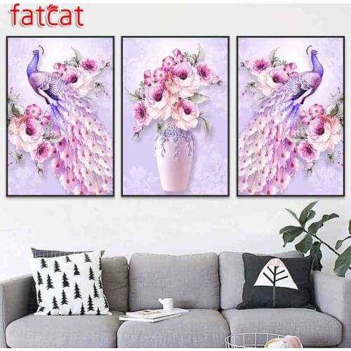FATCAT Pink peacock flower 5D diamond painting cross stitch full square round drill diy embroidery triptych home decor AE282