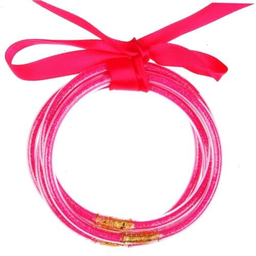 Sparkling Fashion Sliver Bangles- Elegant Soft Silicone Glitter Filled Jelly Bracelet Idea Gift for Girls and Ladies