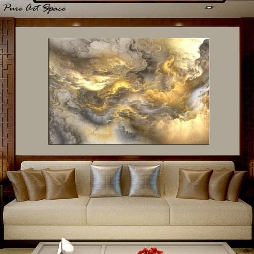 Large Canvas Print Abstract Art Modern Abstract Painting Yellow Black White Cloud Decor Posters and Prints Custom