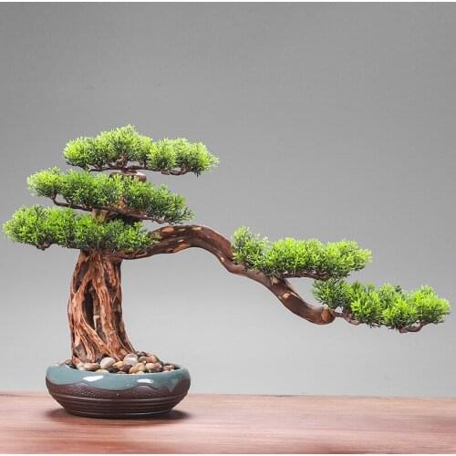 Pine Bonsai To Welcome Guests New Chinese Style The Simulation Plant Hotel Club Porch Sitting Room Fake Plants Home Decoration