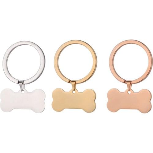 100% Stainless Steel Dog Bone Keychain Blank For Engrave Metal Dog Bone Tag Charm Key Chain Mirror Polished Wholesale 10pcs
